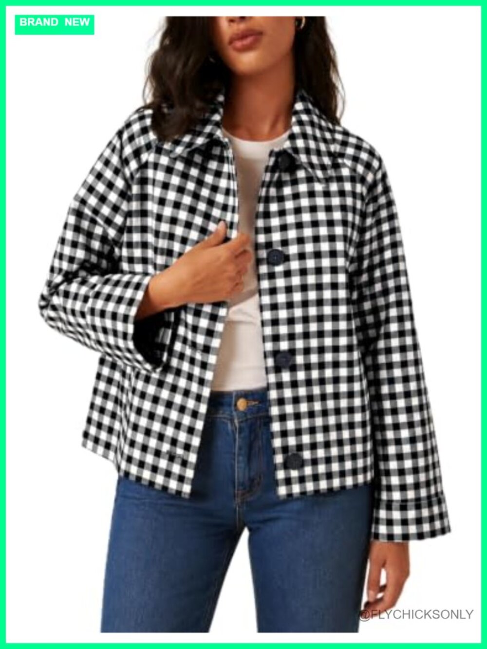 Plaid Trench Jacket Lapel Button Down Casual Lightweight Outwear Pockets